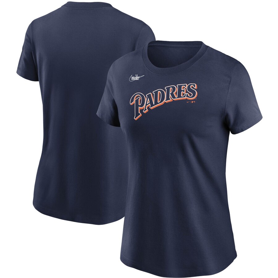 San Diego Padres Nike Women's Cooperstown Collection Wordmark T-Shirt Navy